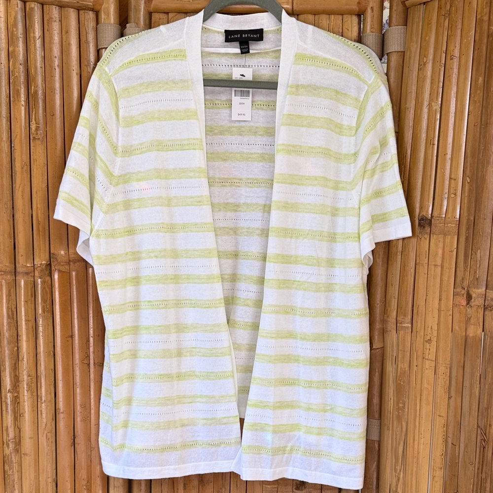 Lane Bryant Green and White SS Striped Cardigan NWT . Size 22/24